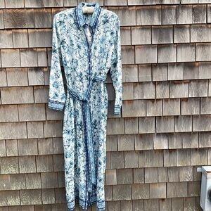 Magaschoni Blue Floral Long Sleeve Dress